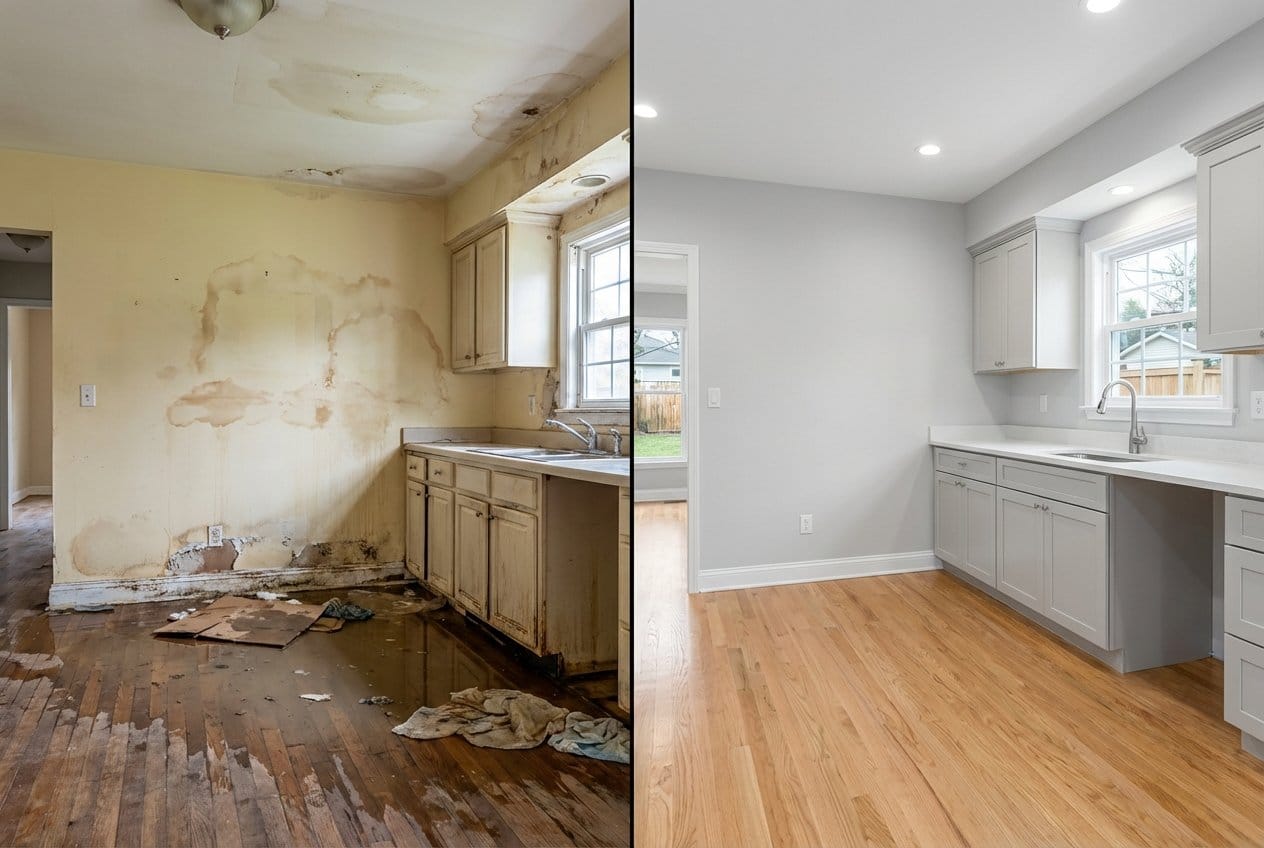 Water Damage Restoration restoration — home kitchen of colonial residence in Englewood, NJ