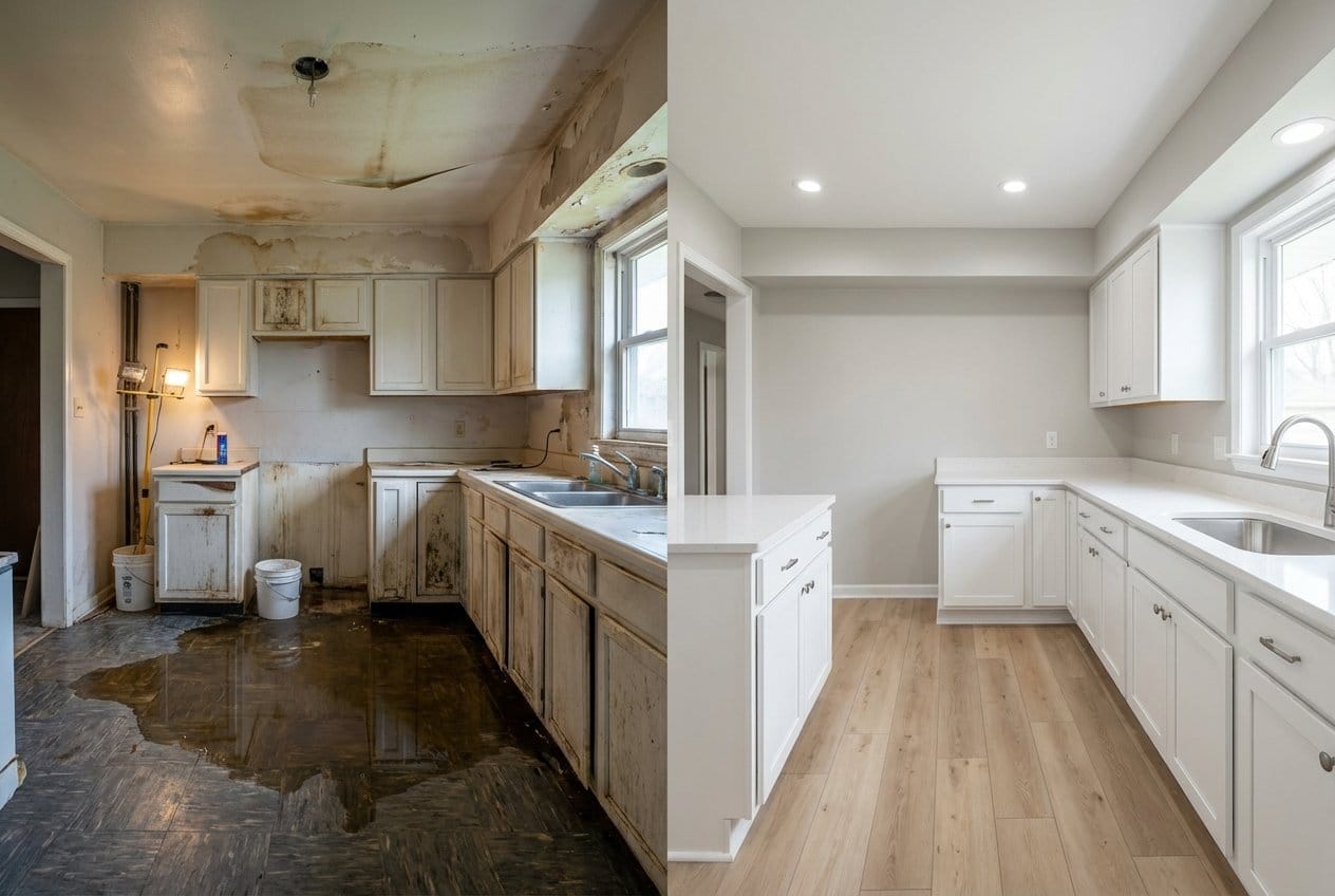 Sewage Backup Cleanup restoration — home kitchen of two-story residence in Englewood, NJ