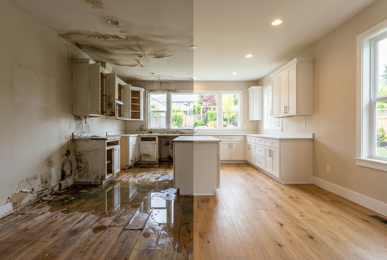 Mold Prevention After Water Damage restoration โ home kitchen of bi-level home in Englewood, NJ