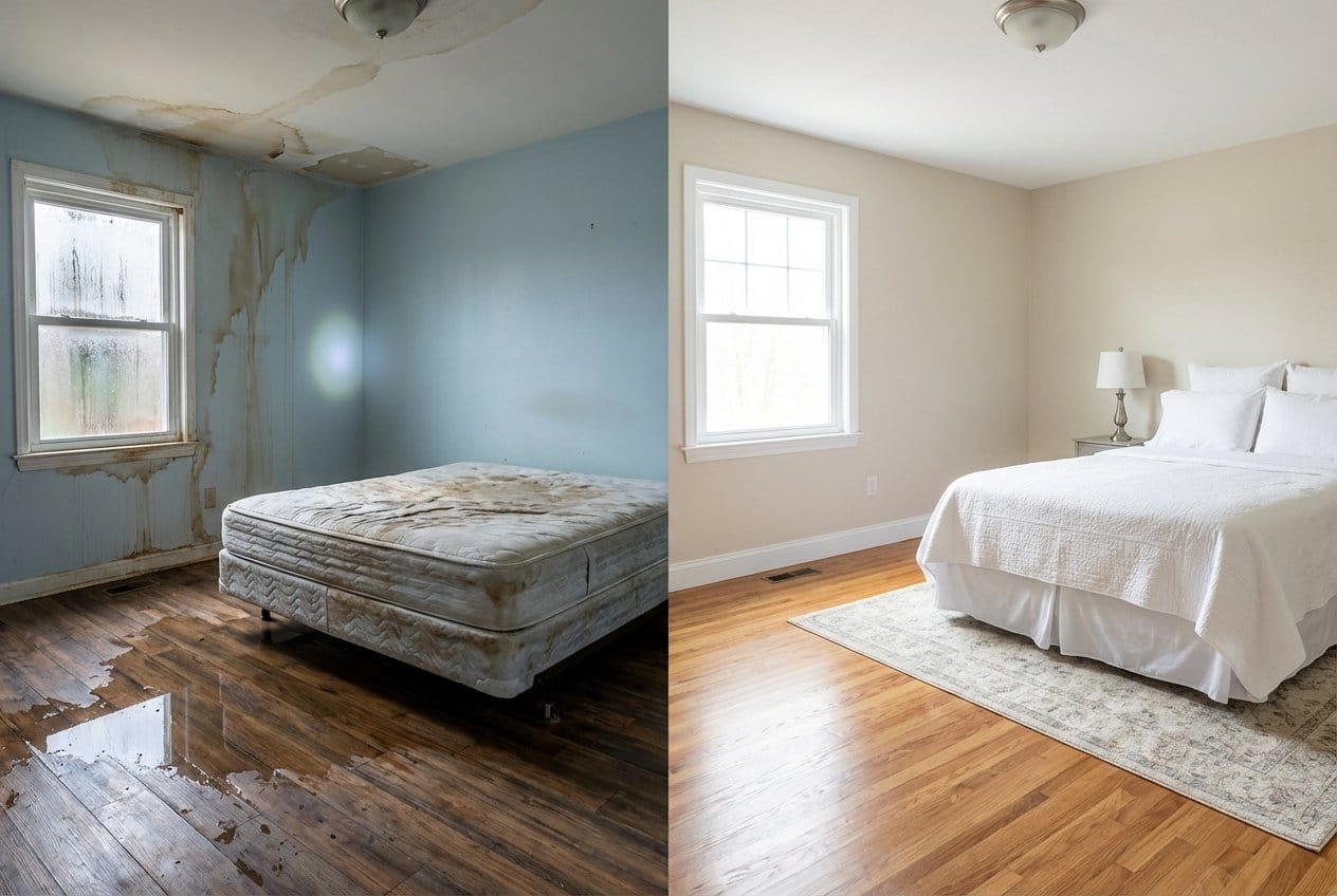 Englewood Water Damage Restoration bedroom restoration before and after in Englewood