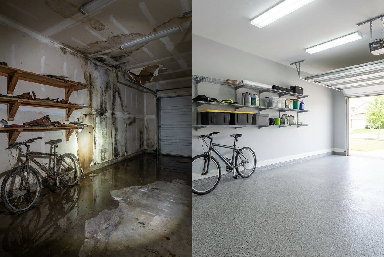 Englewood Water Damage Restoration garage restoration before and after in Englewood